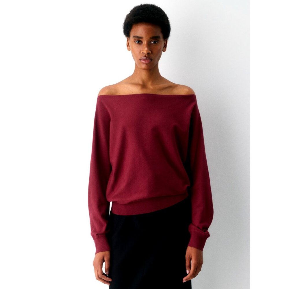 Babaton Off-Shoulder Burgundy Sweater